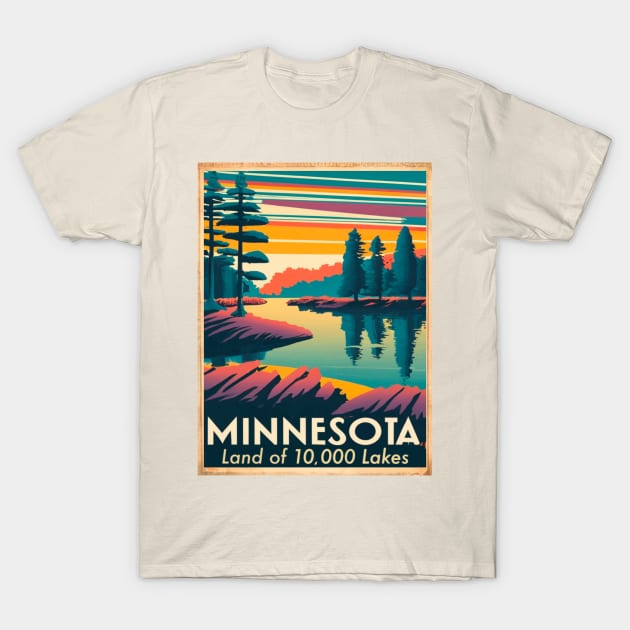 Minnesota Vintage Travel Poster T-Shirt by BlueLine Design